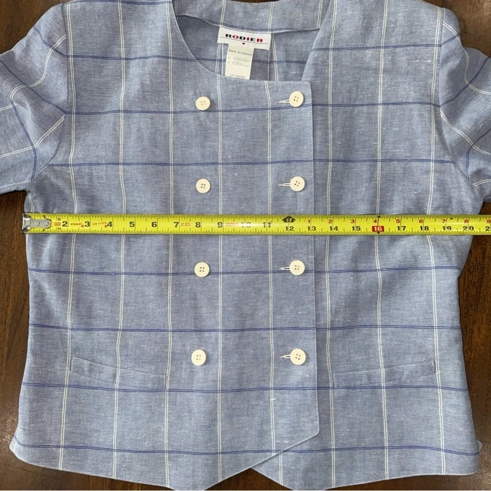 Rodier Womens 2 pc Skirt Jacket Set Suit Blue Plaid Made in France 40/42 US 8/10